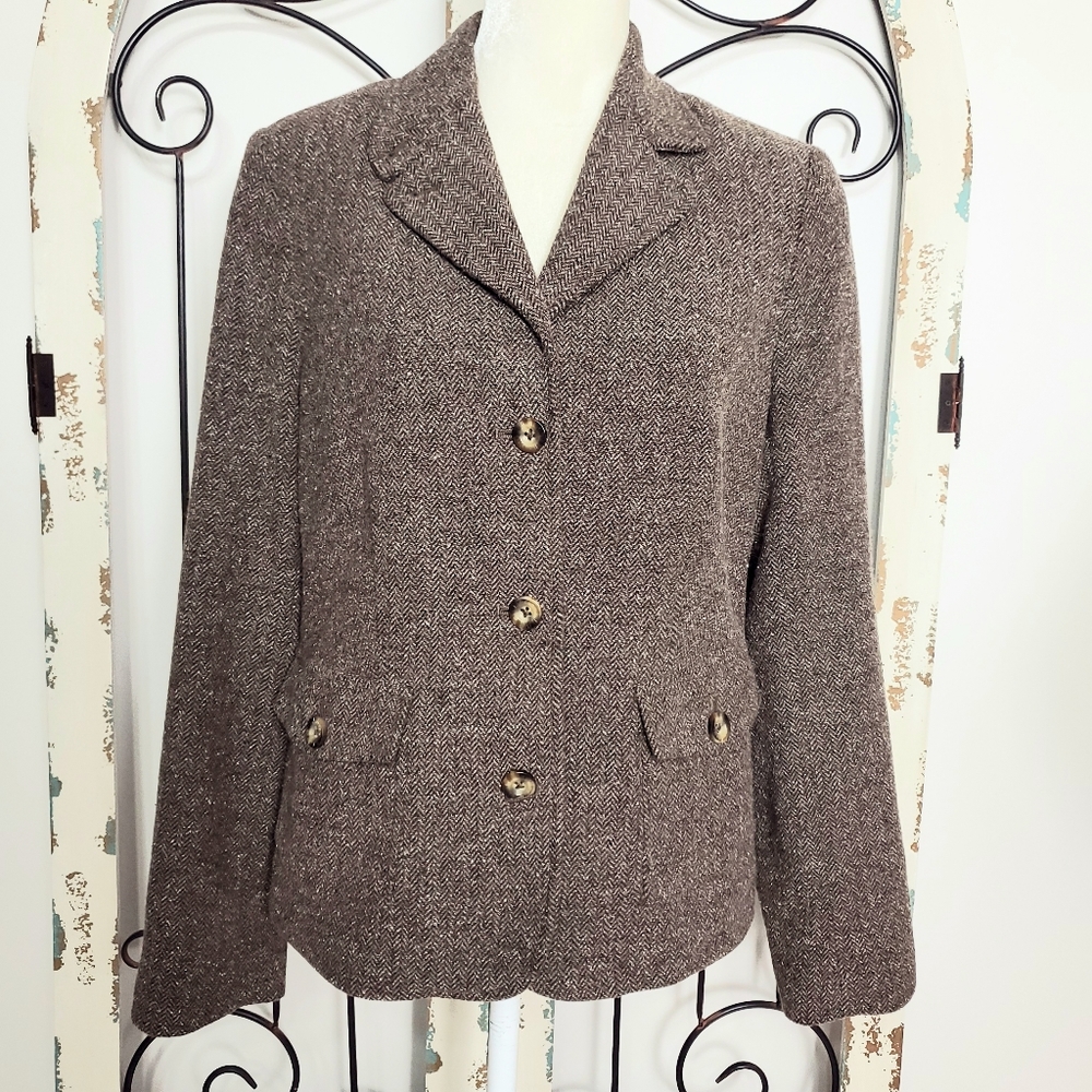 L. L. Bean brown tweed blazer jacket